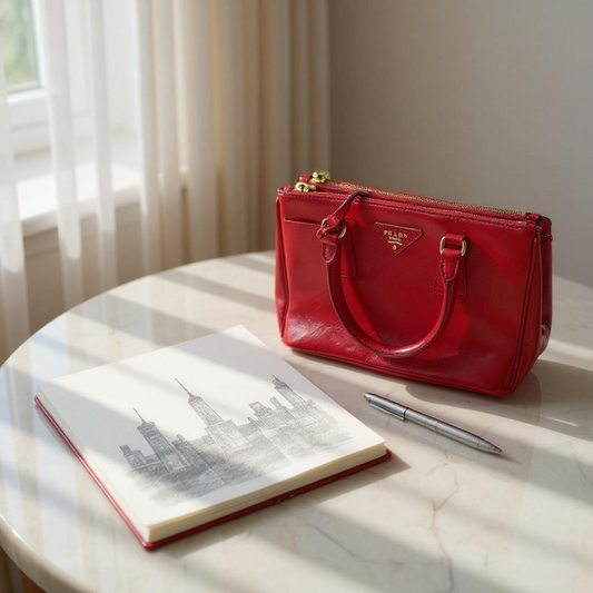 Prada Saffiano Lux Double-Zip “Two-Way” Satchel in Ferrari Red