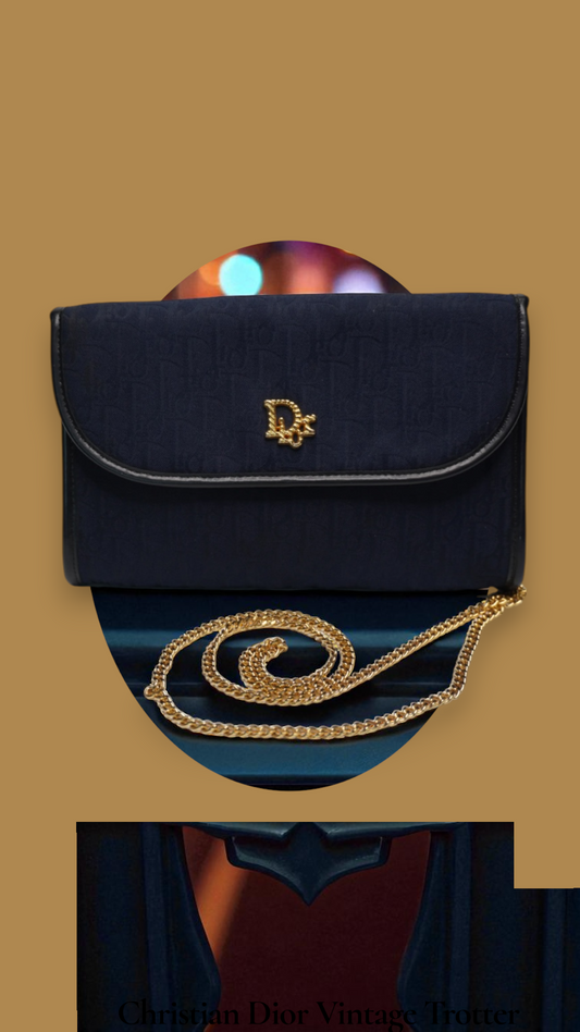 Christian Dior Vintage Trotter Canvas Chain Shoulder Bag - Navy Blue