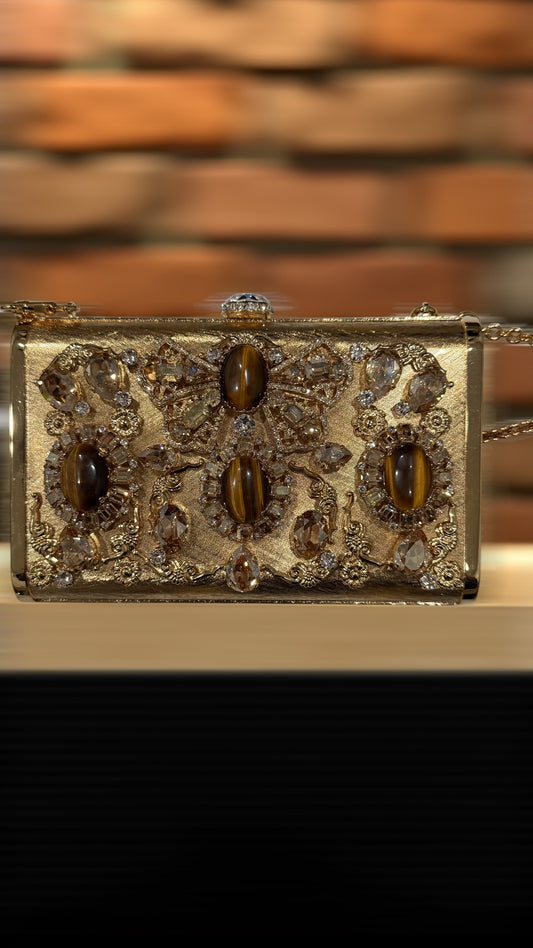 Dolce & Gabbana Dolce Box Embellished Gold Clutch