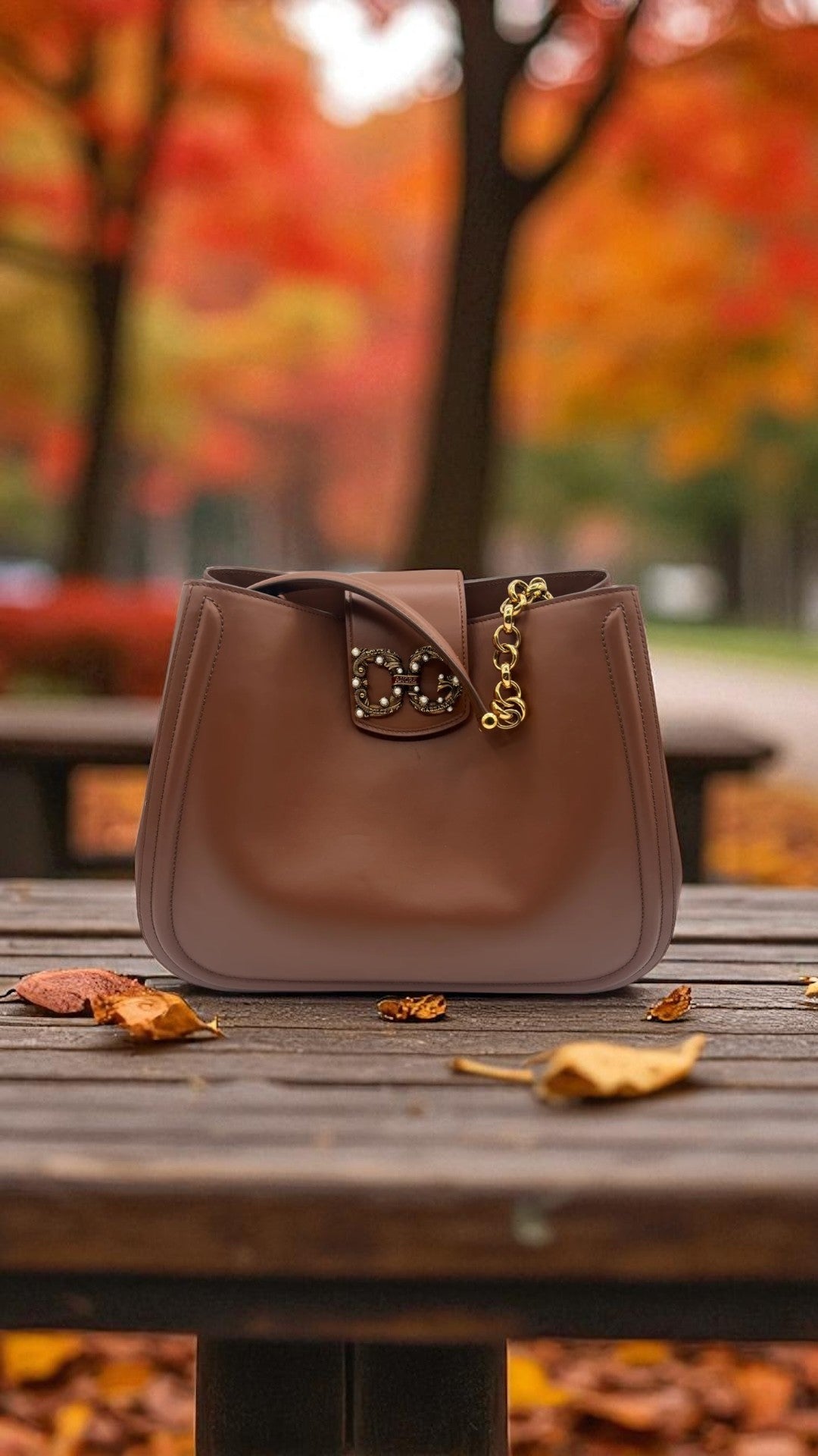 Dolce & Gabbana Amore Brown Leather Shoulder Bag