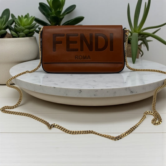 Fendi Roma Leather Wallet on Chain – Brown