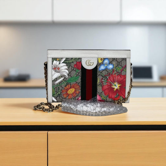 Gucci Ophidia GG Supreme Flora Chain Shoulder Bag