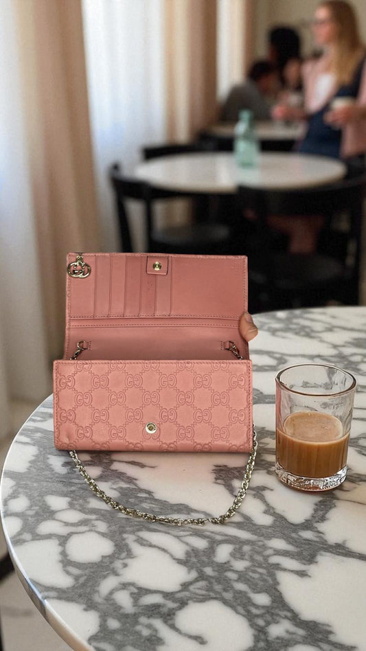 GUCCI Guccissima Leather Chain Shoulder Bag - Pink
