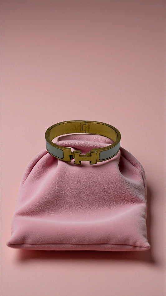 Hermès Clic H Bracelet in Gold & Taupe Enamel