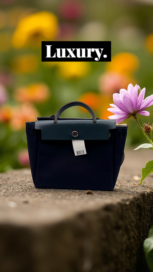 Hermès Herbag Zip 31 Navy Canvas & Vache Hunter Leather Bag