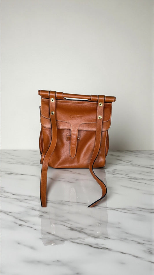 Loewe Cognac Calfskin Leather Bar‑Handle Crossbody Bag