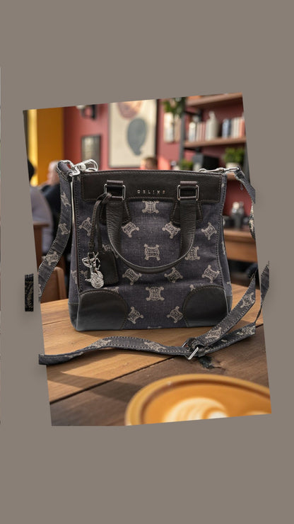 Céline Triomphe Canvas and Leather Shoulder Bag