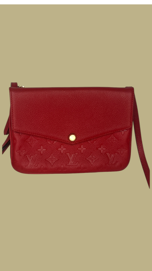 Louis Vuitton Monogram Empreinte Twice Crossbody Bag in Red Leather