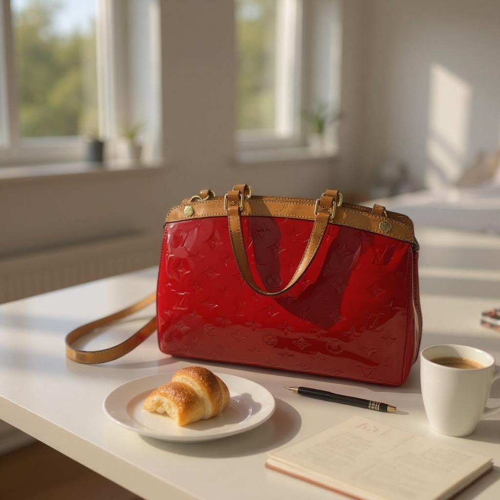Louis Vuitton Brea MM Vernis Leather Shoulder Bag in Pomme d'Amour