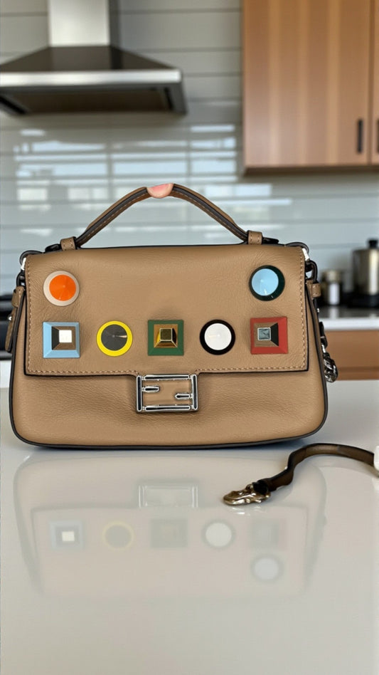 Fendi Beige Rainbow Stud Double Baguette