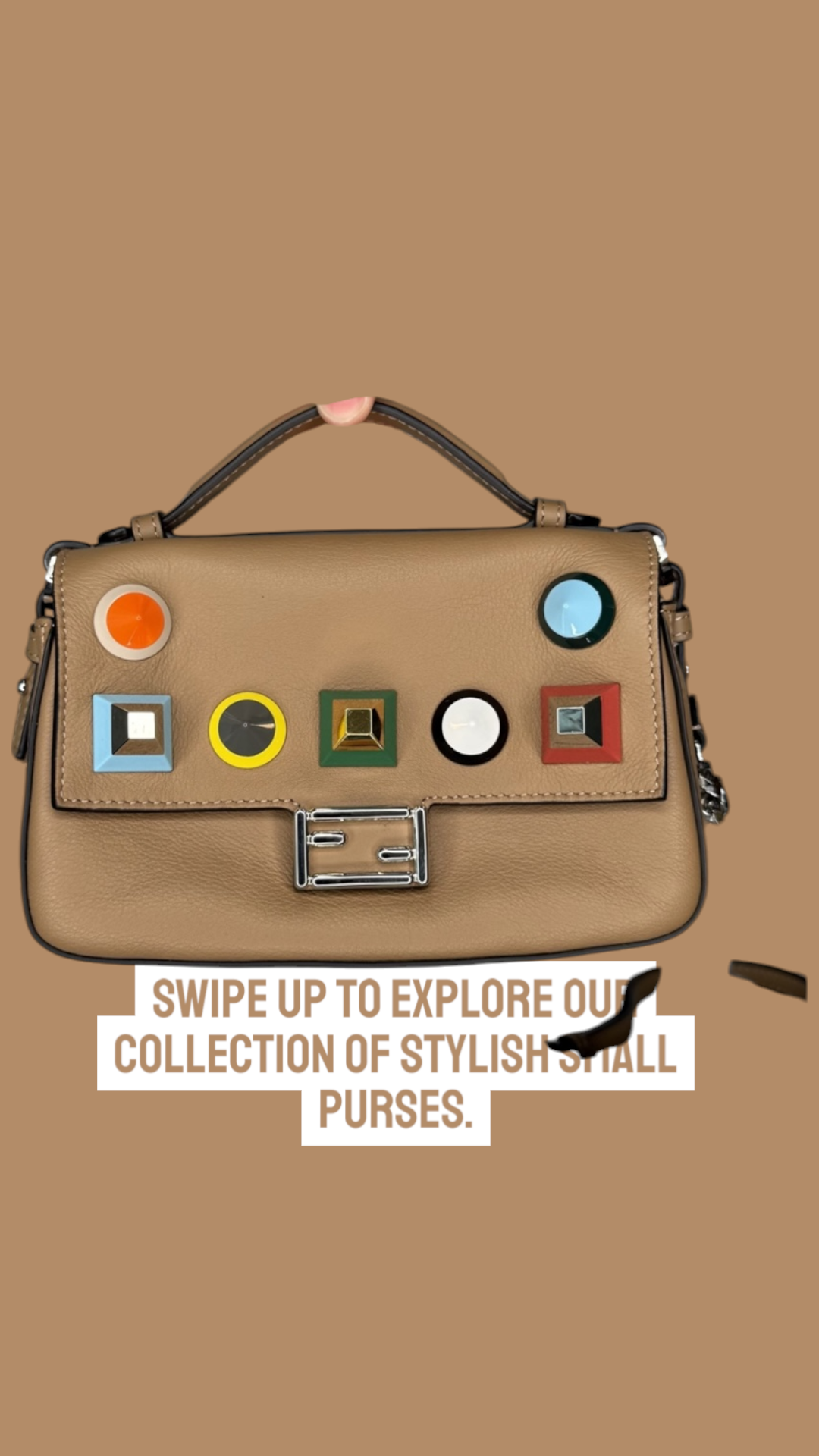 Fendi Beige Rainbow Stud Double Baguette