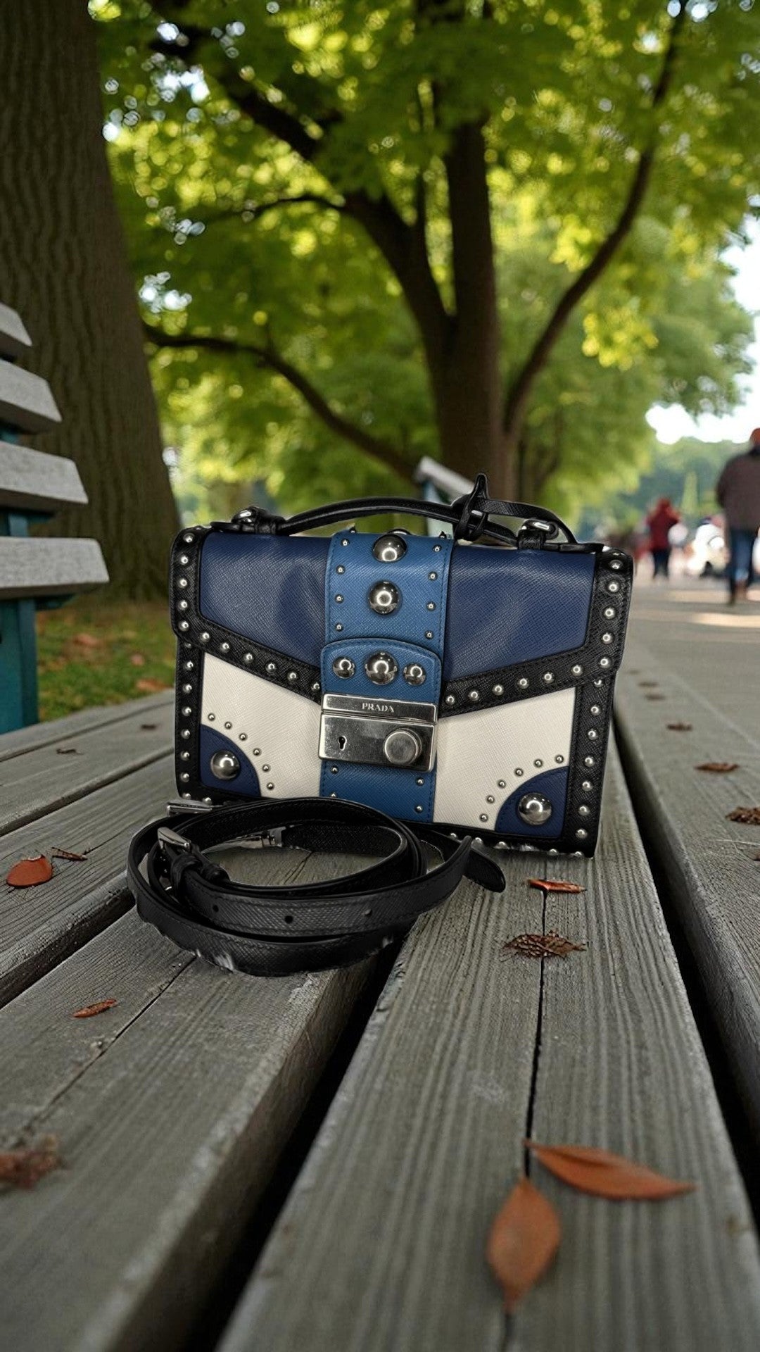Prada Black/Blue Saffiano Leather Studded
