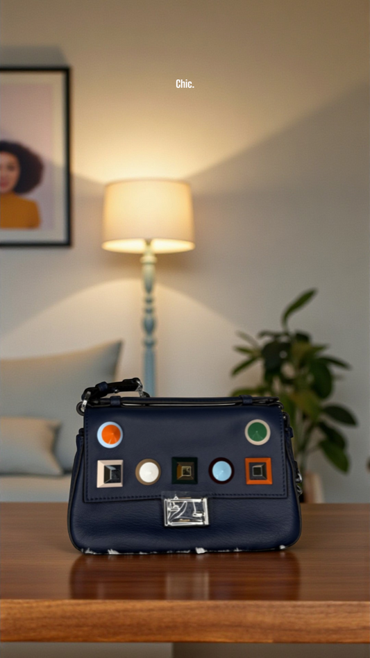 Fendi Double Baguette Studded Leather - Blue