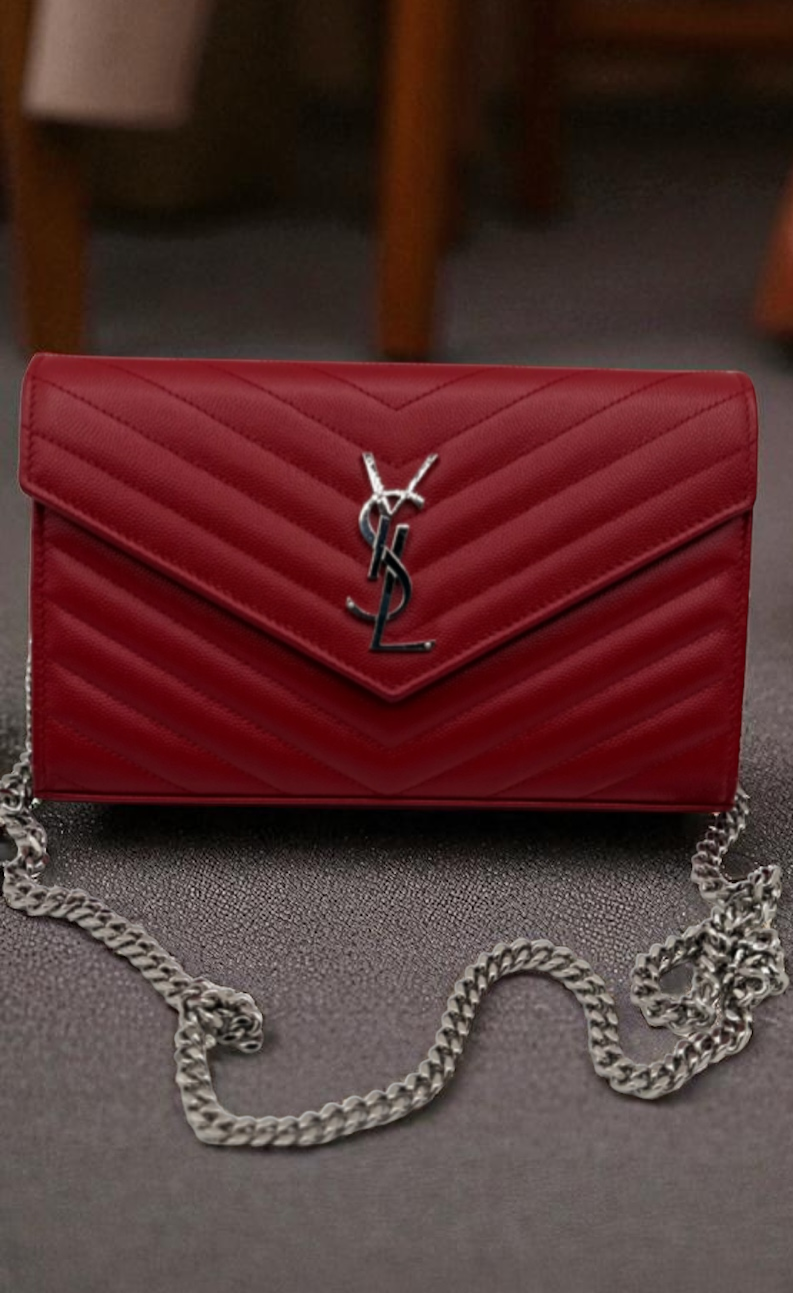 Saint Laurent Cassandre Envelope Chain Wallet – Red